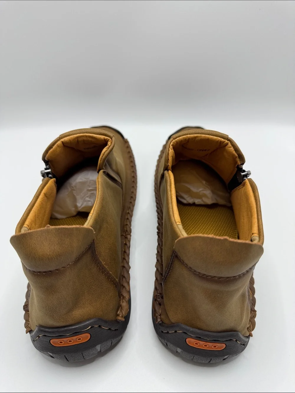New Men's Casual Brown Zip Moc Shoes SZ US11.5